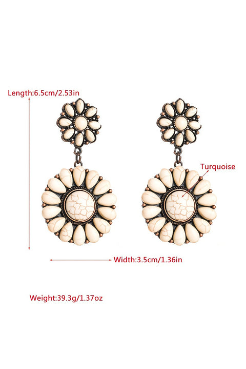 White Western Turquoise Inlay Flower Shape Stud Earrings