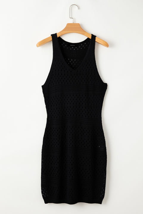 Black Hollow Out Crochet Cover Up Dress with Slits