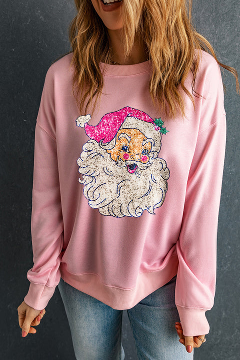 Pink Bold Christmas Claus Graphic Drop Shoulder Sweatshirt