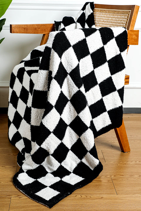 Color black Plush Checkered Print Sofa Blanket 127*152cm