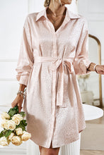 Apricot Sleek Leopard Long Sleeve Tie Waist Shirt Dress