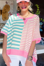 Pink Stripe Contrast Patchwork Oversized T Shirt