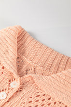 Apricot Pink Hollowed Knit 3/4 Dolman Sleeve Buttoned Collared Sweater