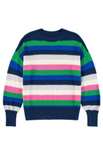 Bright Green Rainbow Striped Crew Neck Drop Shoulder Sweater