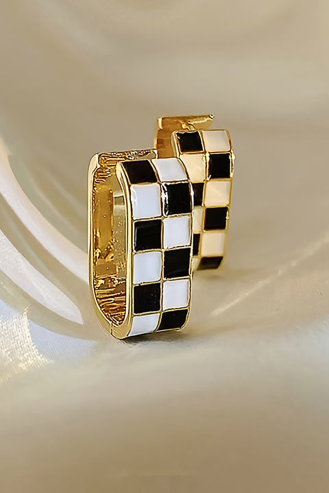 Gold Checkered Pattern Small Hoop Earrings