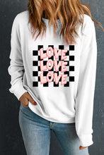 White Checkerboard LOVE Printed Round Neck Valentines Sweatshirt