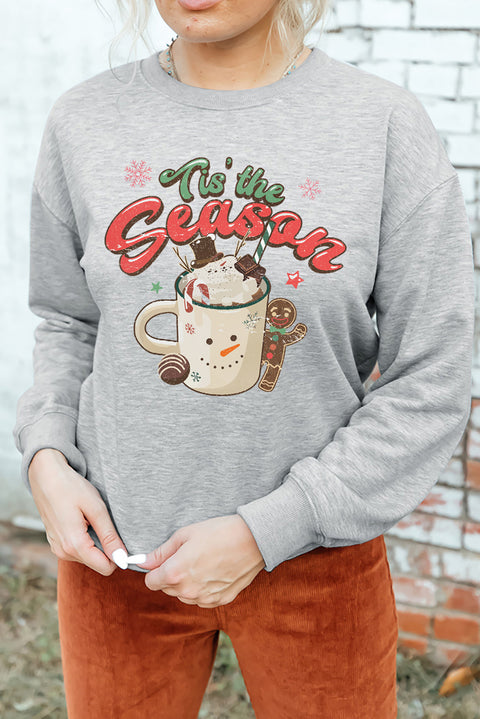 Gray Tis The Season Graphic Christmas Fashion Sweatshirt