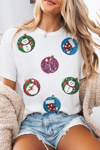 White Sequin Patterned Christmas Light Patch Round Neck Tee