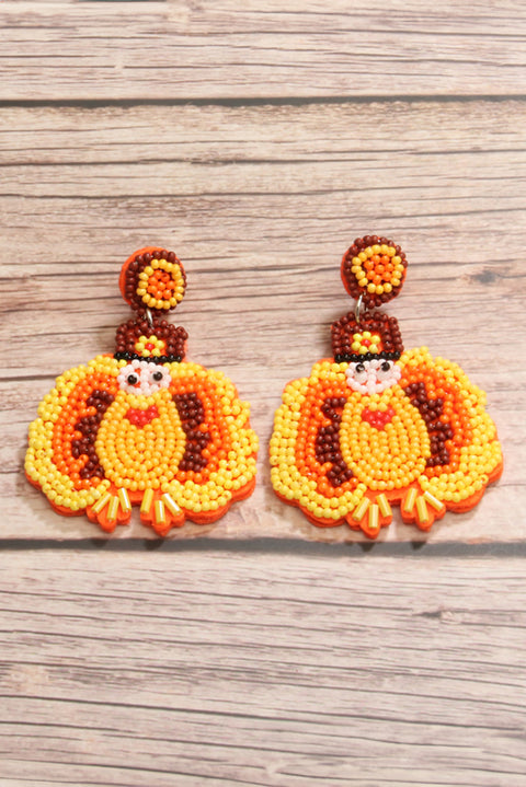 Yellow Halloween Turkey Beaded Drop Earrings