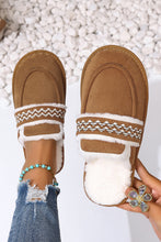 Chestnut Suede Wavy Striped Plush Lined Home Slippers