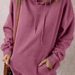 Valerian Solid Kangaroo Pocket Drawstring Loose Fit Hoodie