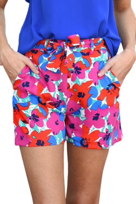 Floral Print Belted Shorts