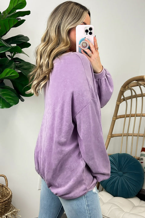 Wisteria Mineral Wash Drop Shoulder Casual Sweatshirt