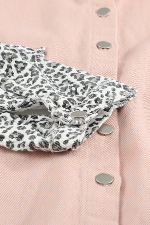 Sky Blue Contrast Leopard Denim Jacket