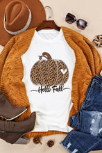 White Hello Fall Leopard Pumpkin Graphic T Shirt