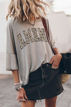 Gray AMEN Leopard Print Loose Fit 3/4 Sleeve Top