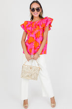 Rose Floral Ruffled Trim Flutter Sleeve Summer Top