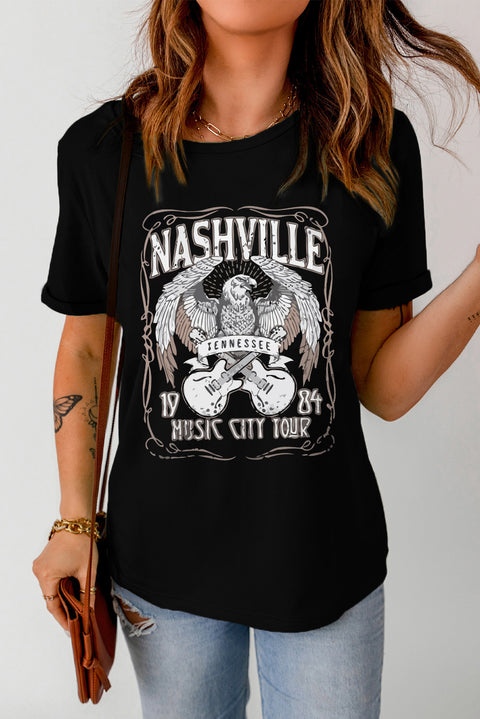 Vintage Music City Graphic Print T Shirt