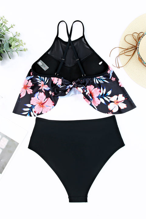 Bikini con empalme floral de malla