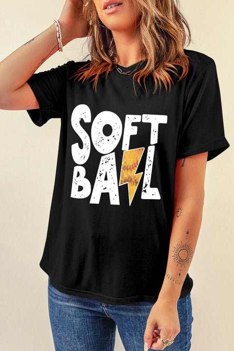 Black SOFT BALL Chic Letter Graphic T Shirt