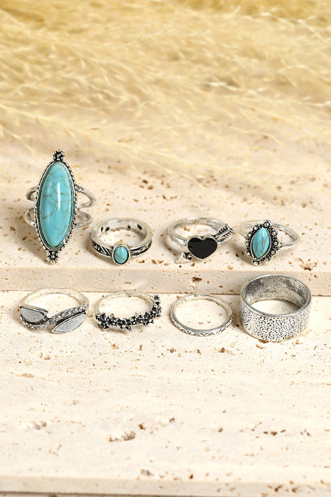 Bohemian Vintage 8pcs Turquoise Rhinestone Ring Sets