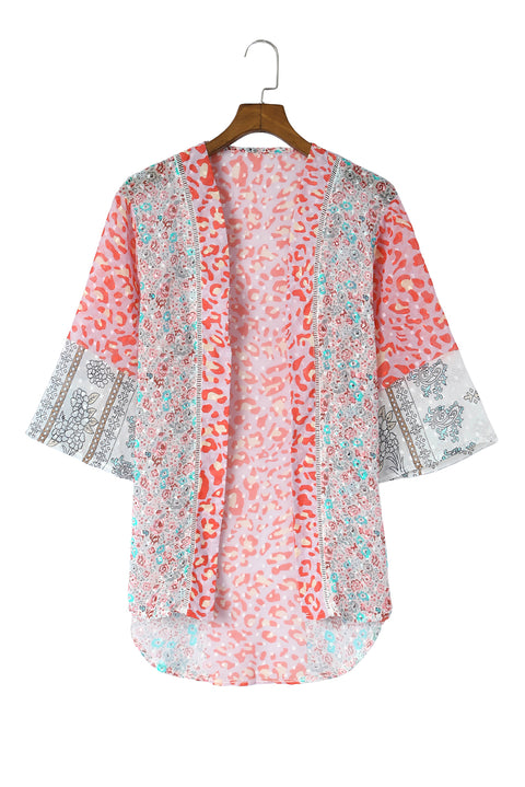 Floral Print Open Front Bell Sleeve kimono