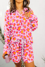 Pink Leopard Print Long Sleeve Shirt and Shorts Pajama Set