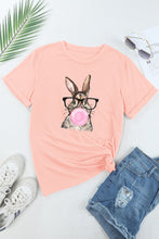 Pink Easter Rabbit Print Round Neck Casual Tee