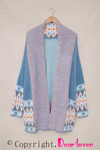 Gray Aztec Print Open Front Knitted Cardigan