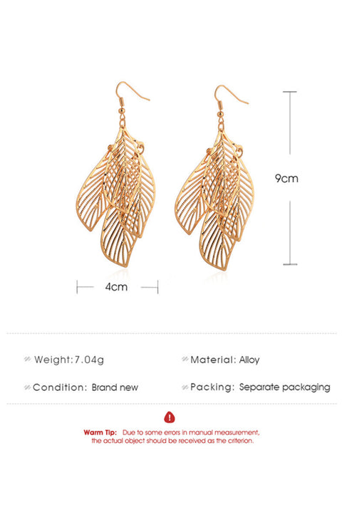 Gold Hollow Out Leaves Plated Alloy Hook Earrings