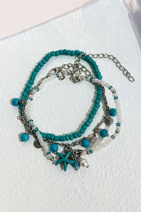 Light Blue Western Turquoise Beaded Multi Layered Anklet