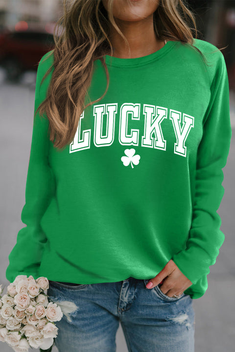 Green St. Patricks LUCKY Clover Print Raglan Sleeve Sweatshirt