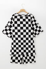 Black Checkered Pattern Tee and Shorts Plus Size Two Piece Set