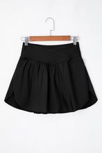 Black Solid Pocketed Crossover High Waist Swim Skort