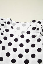 White Polka Dot Print Ruffled Sleeve V Neck Blouse