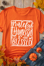 Orange Grateful Thankful Blessed Printed Thanksgiving T Shirt