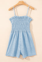 Beau Blue Spaghetti Strap Smocked Denim Romper