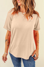 Khaki Casual Plain Crew Neck Tee