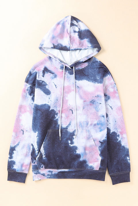 Sudadera con capucha y bolsillo de canguro multicolor con efecto tie-dye