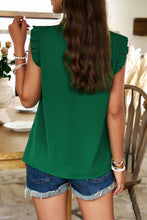 Bright Green Pleated Mock Neck Frilled Trim Sleeveless Top