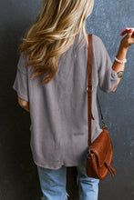 Light Grey Corded V Neck Chest Pocket Loose T-shirt