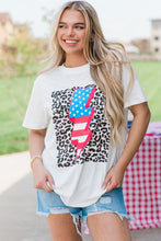 White Leopard American Flag Lightning Graphic T Shirt