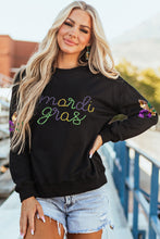 Black Ceramic Rhinestone mardi gras Letter Graphic Sweatshirt