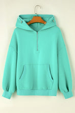 Mint Green Half Zip Kangaroo Pocket Drop Shoulder Hoodie