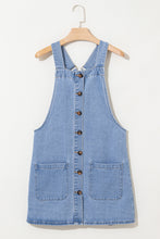 Beau Blue Wide Strap Button Front Pocketed Denim Mini Dress