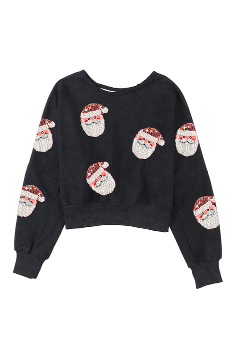 Black Santa Claus Graphic Cutout Back Sweatshirt