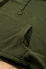 Moss Green Fleece Lined Half Zipper Kangaroo Pockets Loose Hoodie