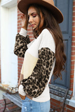 Wild Leopard Contrast Sleeve Colorblock Waffle Knit Top