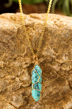 Iceland Blue Gold Wire Wrapped Turquoise Pendant Necklace