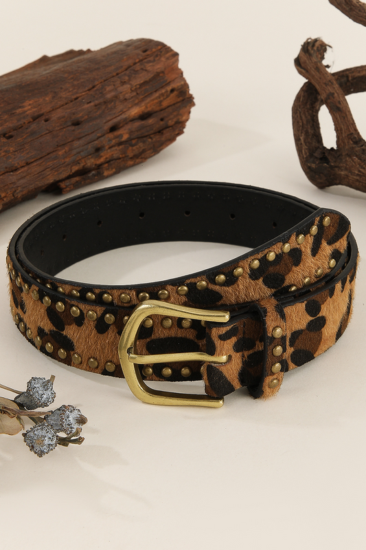 Chestnut Leopard Print Rivet PU Leather Belt